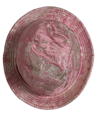Pink Metallic Jacquard Pattern Bucket Capello Hat