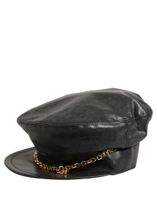 Black Cotton Gold DG Chain Baker Boy Capello Hat