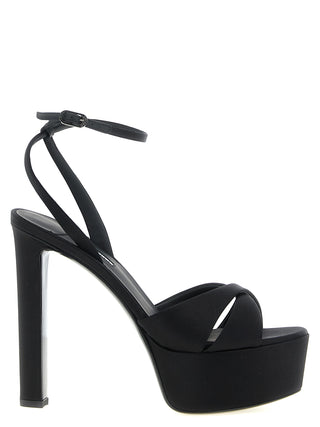 Black Viscose Stiletto Heel Sandals