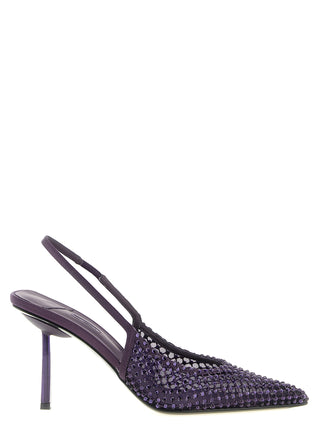 Purple Polyester High Heel Pumps