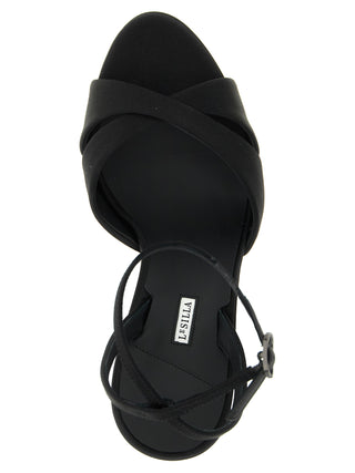 Black Viscose Stiletto Heel Sandals