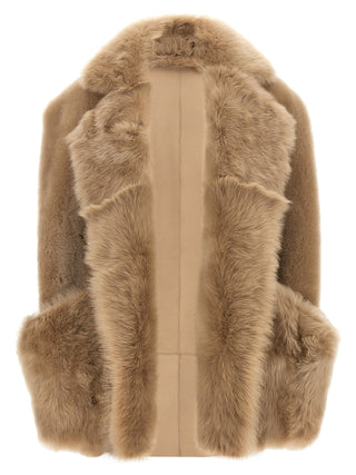 Beige Lamb Fur Sleeveless Jacket