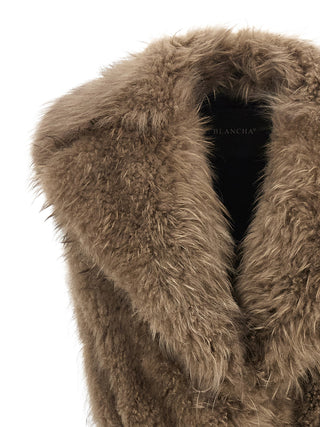 Beige Lamb Fur Sleeveless Jacket