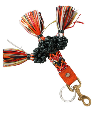 Raffia Leather Clasp Finder Chain Keyring Multicolor