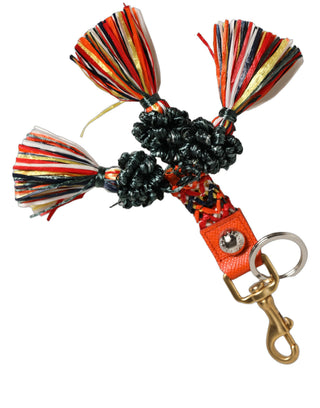 Raffia Leather Clasp Finder Chain Keyring Multicolor