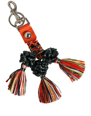 Raffia Leather Clasp Finder Chain Keyring Multicolor