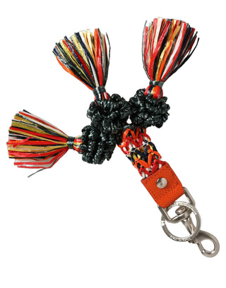 Raffia Leather Clasp Finder Chain Keyring Multicolor