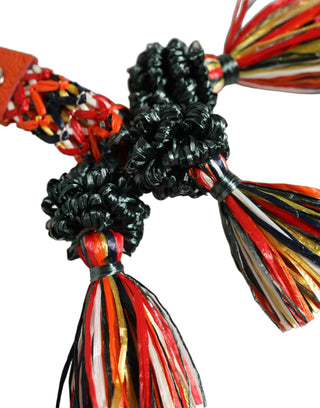 Raffia Leather Clasp Finder Chain Keyring Multicolor