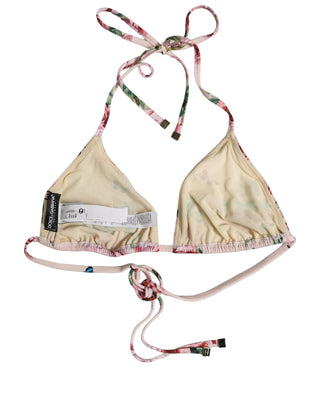 Pink Nylon Floral Halter Beachwear Bikini Top