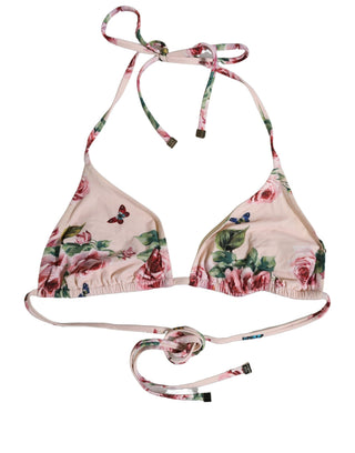 Pink Nylon Floral Halter Beachwear Bikini Top