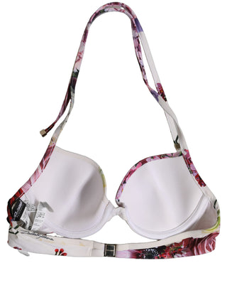 White Floral Print Nylon Beachwear Bikini Top