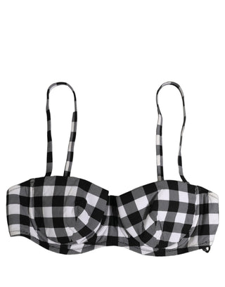 Black White Gingham Check Beachwear Bikini Top