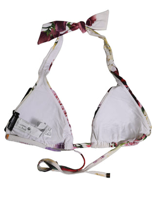 White Floral Print Triangle Beachwear Bikini Top