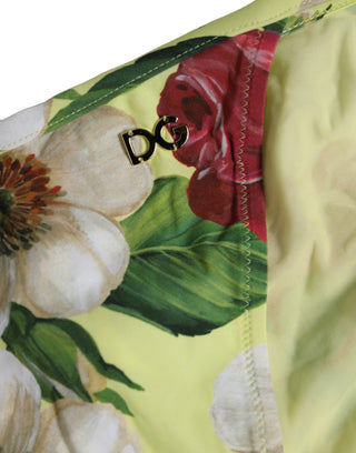 Yellow Floral Print Nylon Beachwear Bikini Bottom