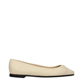 Beige Leather Ballet Flats