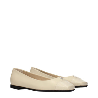 Beige Leather Ballet Flats
