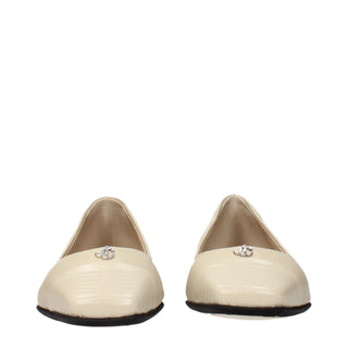 Beige Leather Ballet Flats