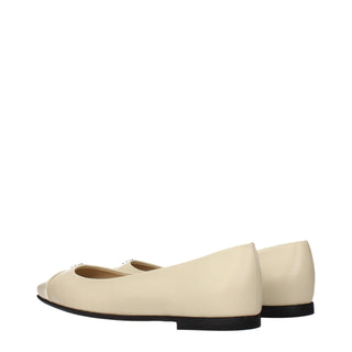 Beige Leather Ballet Flats