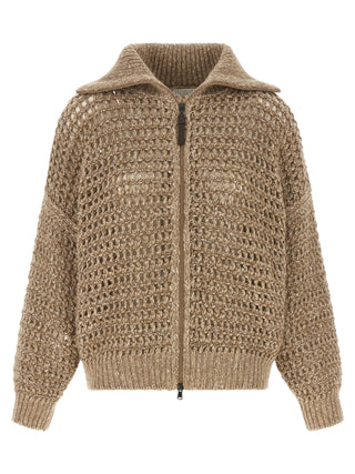 Beige Elastane Cardigan