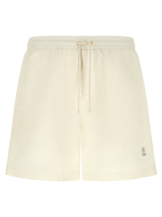 White Polyester Swim Shorts