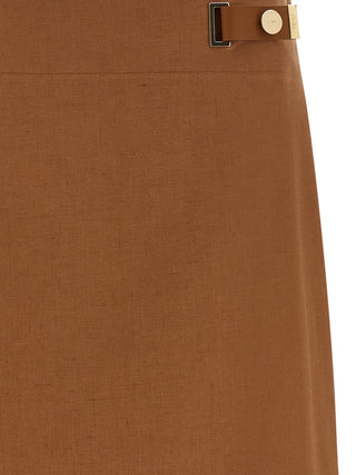 Brown Linen Midi Skirt