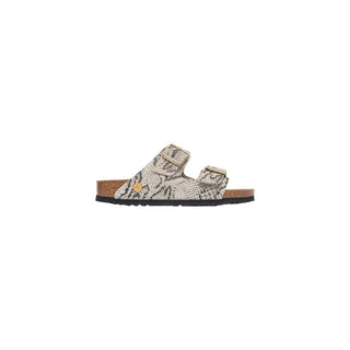 Gray Leather Flat Sandals