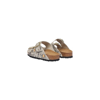 Gray Leather Flat Sandals