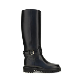 Black Calf Leather Bos Taurus Flat Boots