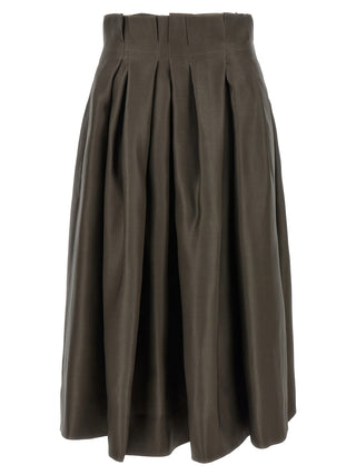 Brown Silk Midi Skirt