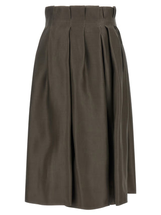 Brown Silk Midi Skirt