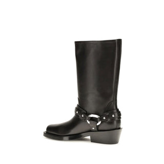Black Calf Leather Bos Taurus Flat Boots