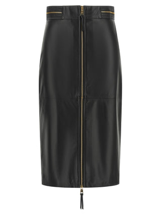 Black Lambskin Midi Skirt