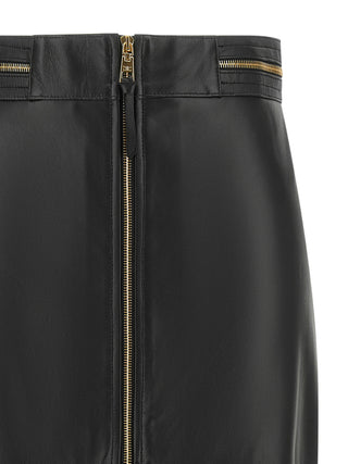 Black Lambskin Midi Skirt
