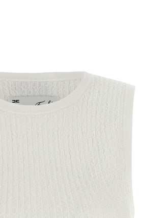White Viscose Sleeveles T-Shirt
