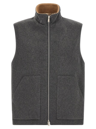 Gray Virgin Wool Sleeveless Jacket