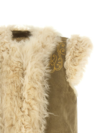 Beige Lamb Fur Sleeveless Jacket