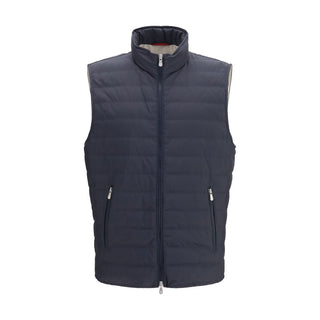 Blue Polyester Sleeveless Jacket
