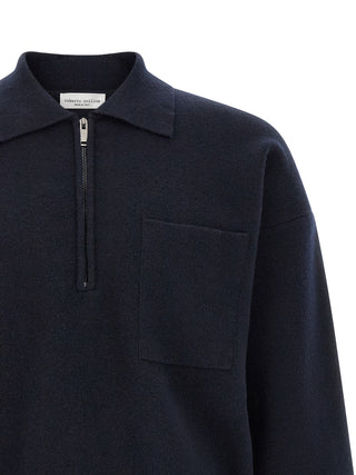 Blue Merino Wool Polo Shirt
