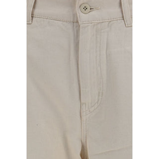 Beige Cotton Casual Pants