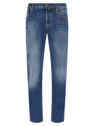Blue Cotton Straight-Leg Jeans