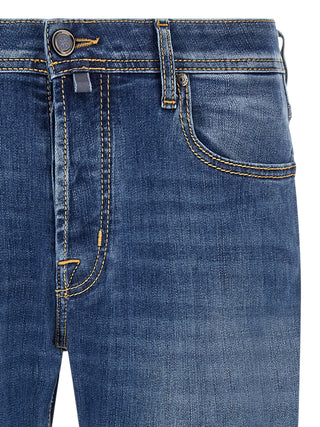 Blue Cotton Straight-Leg Jeans