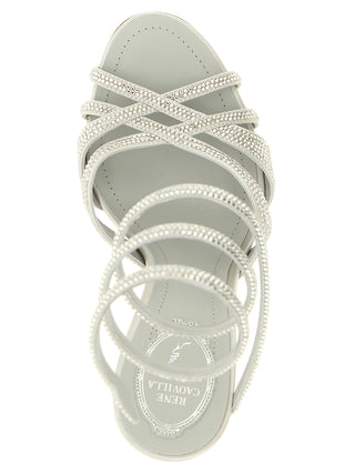 Silver Viscose Stiletto Heel Sandals