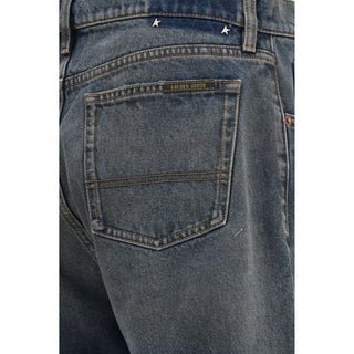 Blue Cotton Straight-Leg Jeans