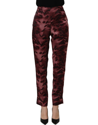 Burgundy High Waist Patterned Straight Trouser Pants