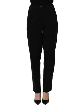 Black High-Waisted Straight Chino Women Trouser Pants