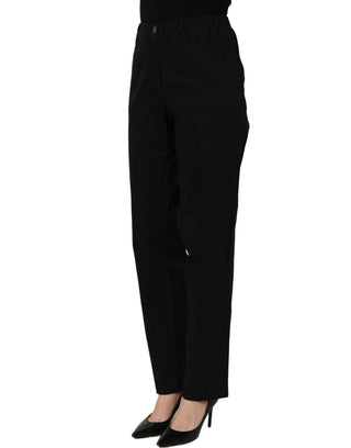 Black High-Waisted Straight Chino Women Trouser Pants