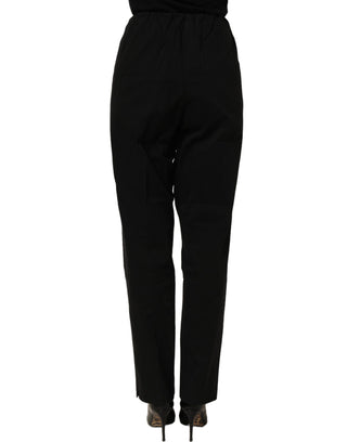 Black High-Waisted Straight Chino Women Trouser Pants