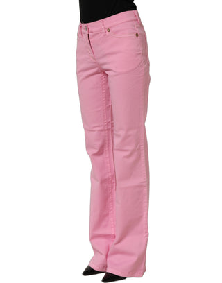 Pink Mid-Waisted Flared Denim Casual Jeans