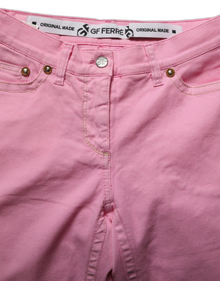 Pink Mid-Waisted Flared Denim Casual Jeans