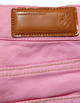 Pink Mid-Waisted Flared Denim Casual Jeans